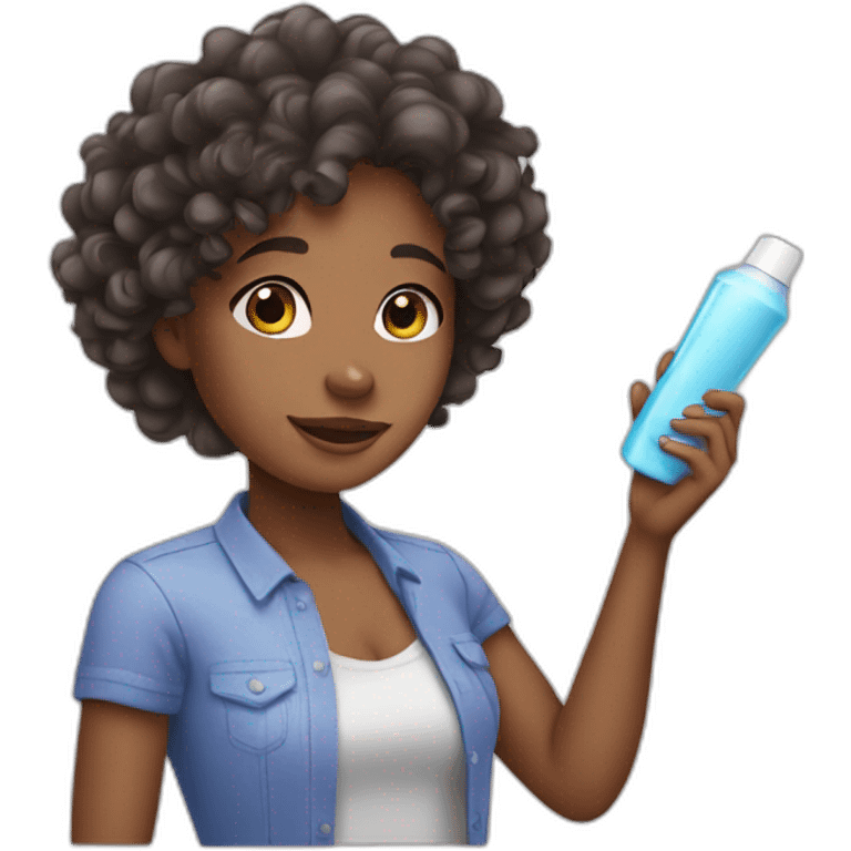 Curly-haired girl with shampoo in her hand emoji