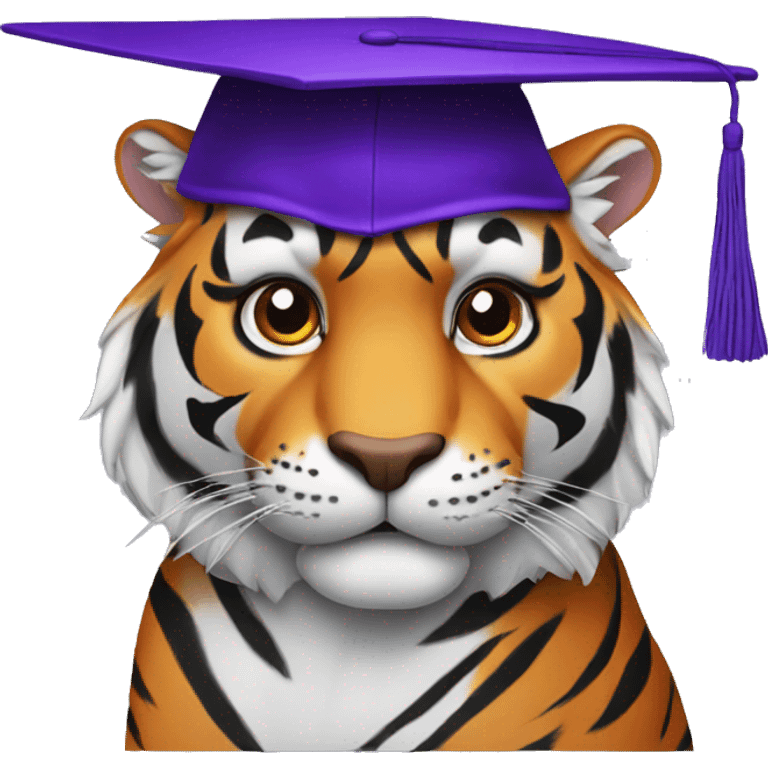 Tiger with purple graduation hat emoji