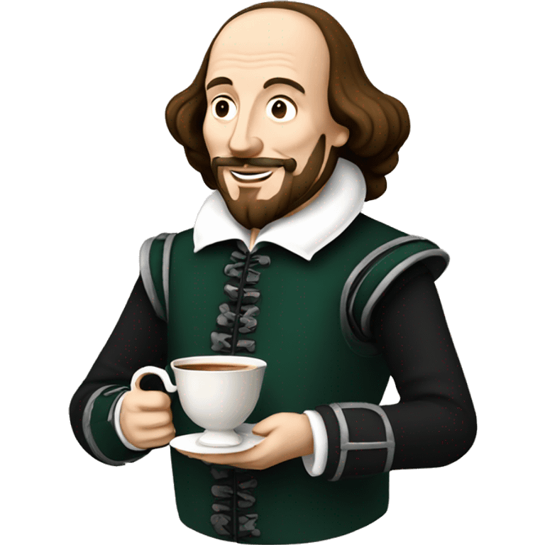 William Shakespeare holds a cup of tea in his hand emoji