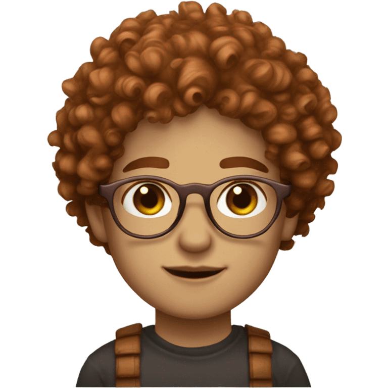 curly hair copper color hair, round glasses pale skin and hazel eyes and freckles emoji