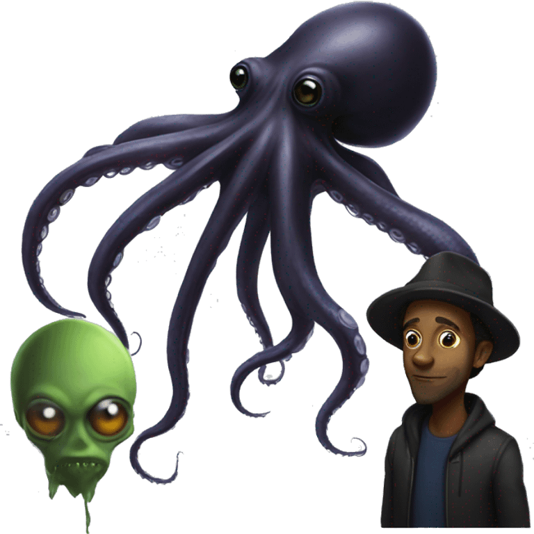 Black Alien Octopus next to a man emoji