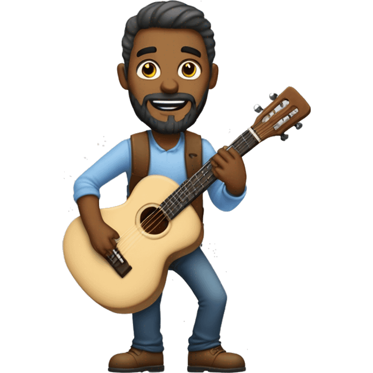 Homem  claro de bone barba tocando violão de corpo todo emoji