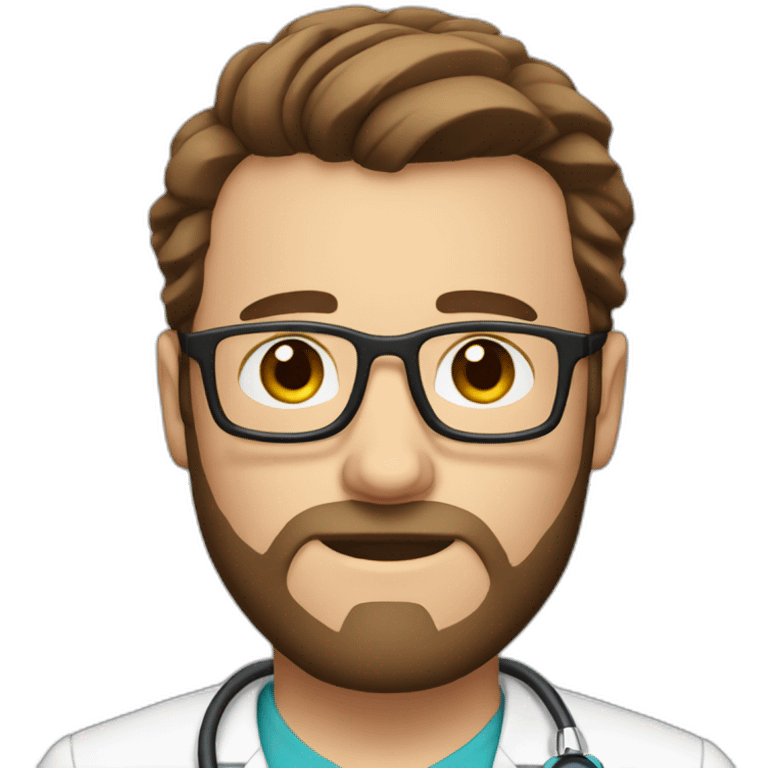 white doctor with short brown hair, big forehead, glasses and beard emoji