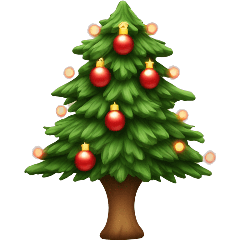 christmas tree with warm lights and red ornaments emoji