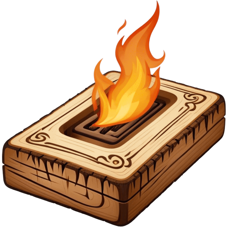 Pyrography icon, piece of wood being burned with a pyrography tool, visible burn marks forming intricate patterns, wood texture, minimalistic style, clean lines, transparent background. emoji