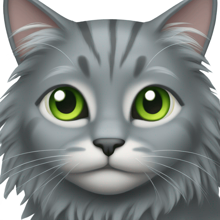 Green eyed long haired gray cat  emoji