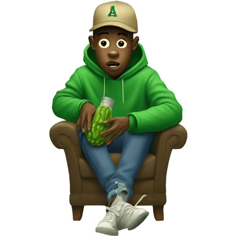 Tyler the creator trapping a green pickle on his lap emoji