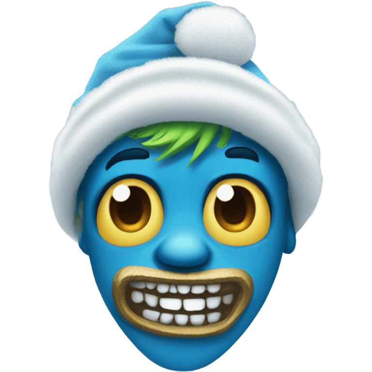 Make a blue grinch with big gangster chains on and a ski mask ready for knee surgery emoji