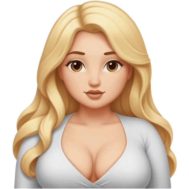 Curvy, blonde long hair, sfw intimate pose emoji