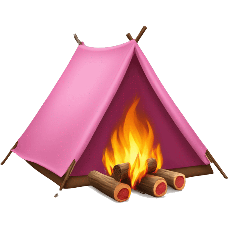 Pink camping tent with fire logs  emoji