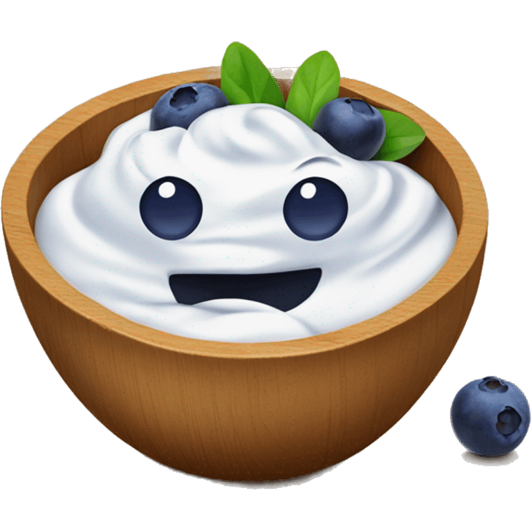 yogurt with blueberries in a wooden bowl emoji