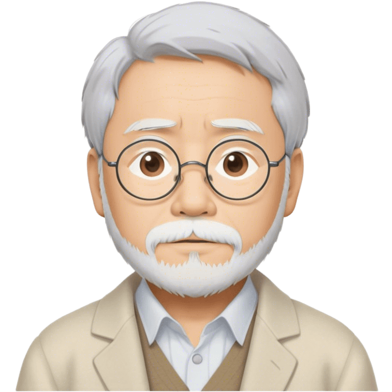 Cinematic Realistic Hayao Miyazaki Portrait Emoji, depicted as a visionary filmmaker with a gentle imaginative expression and artistic flair, rendered with delicate textures and soft enchanting lighting that captures his legendary storytelling. emoji