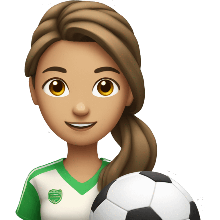 Tan girl with brown hair in a ponytail playing with a soccer ball emoji