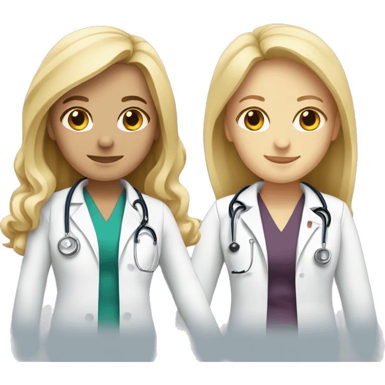 Two female doctors with long blonde hair holding hands emoji