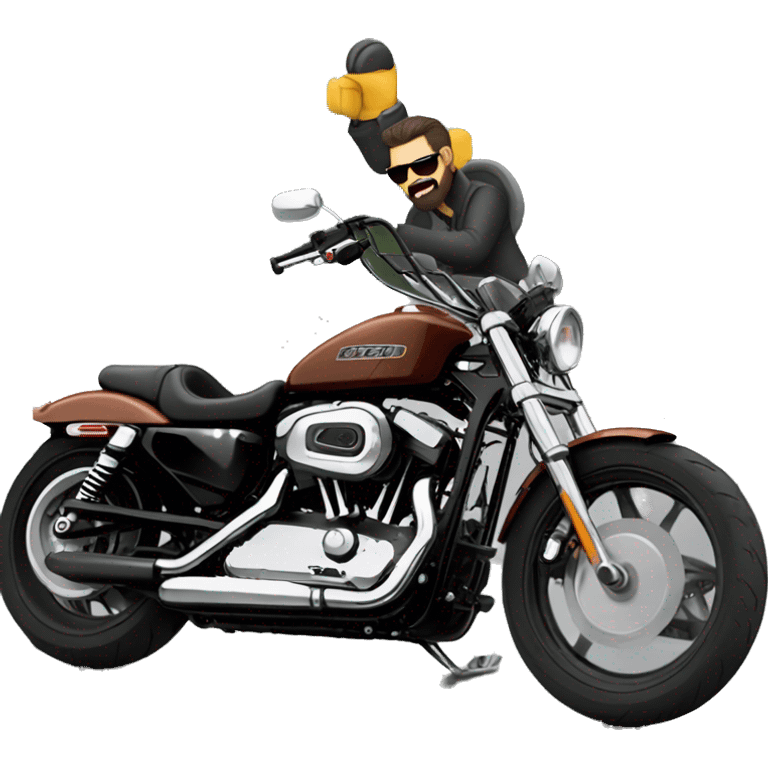 Create an emoji of a long-bearded Harley rider riding his Sportster 883. emoji