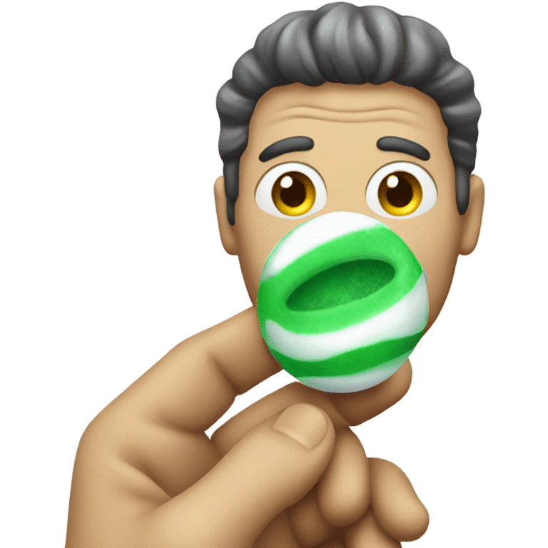 A creepy guy with a breath mint emoji