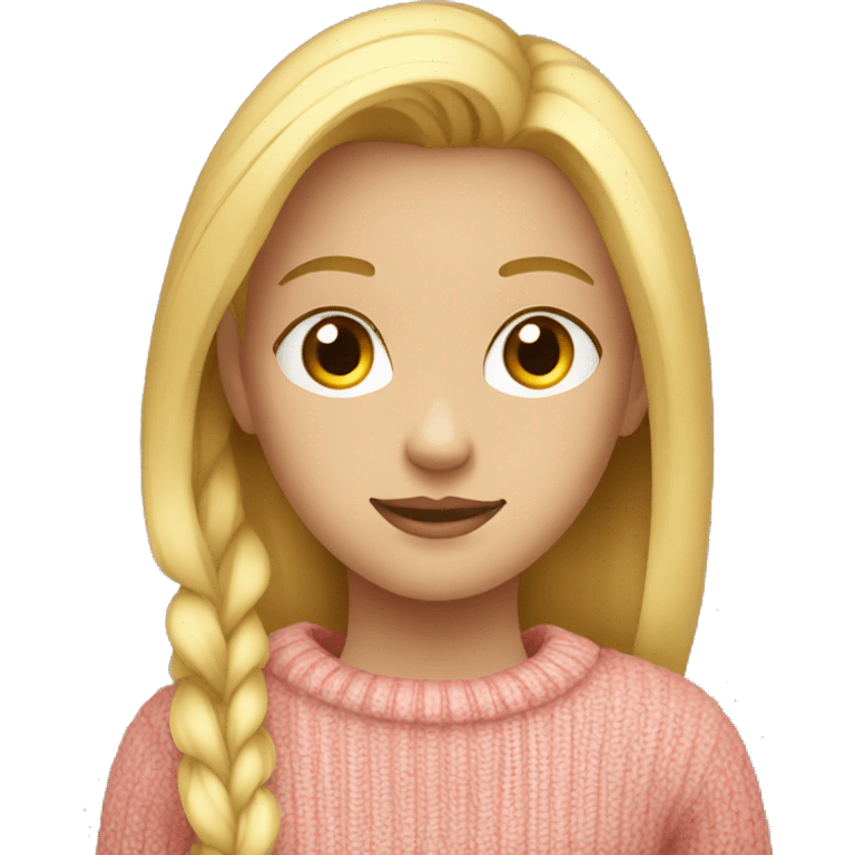 Blond girl with a red sweater that says him on it emoji