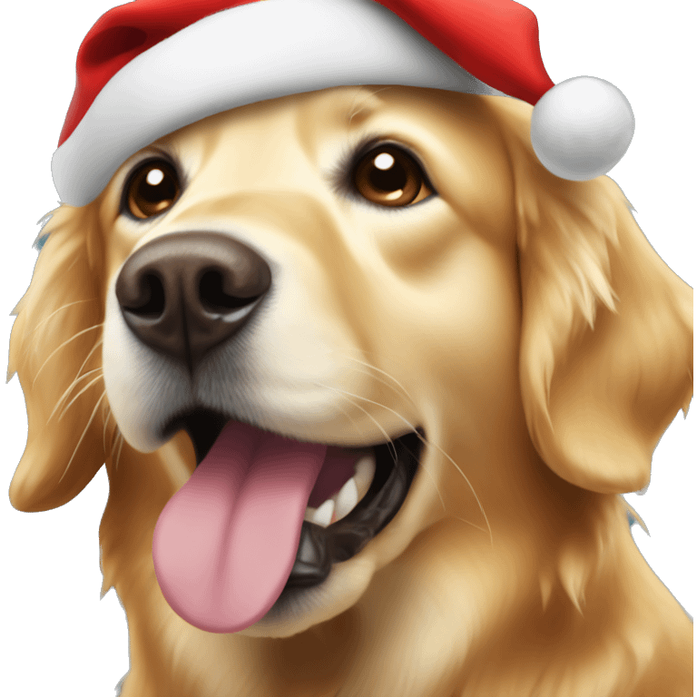 Golden retriever with Santa hat emoji