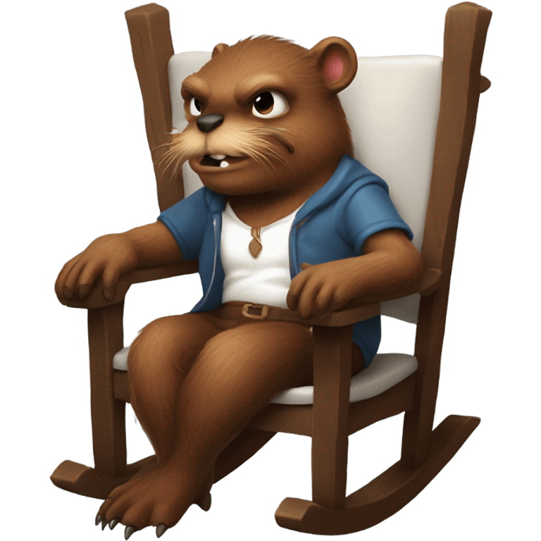 Giant beaver man in rocking chair petting his demon pet emoji