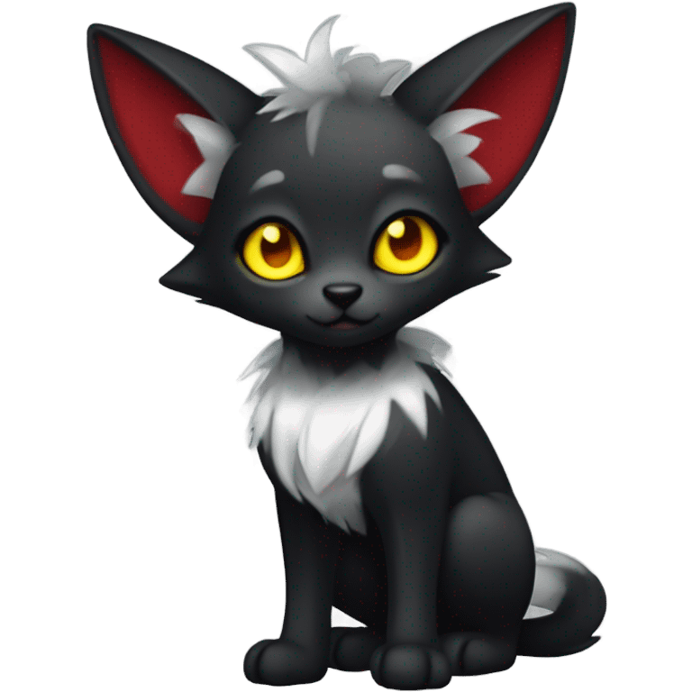 black Shiny Fionbri-Falvie-sparkle-sona with yellow eyes, red edgy markings full body fursona emoji