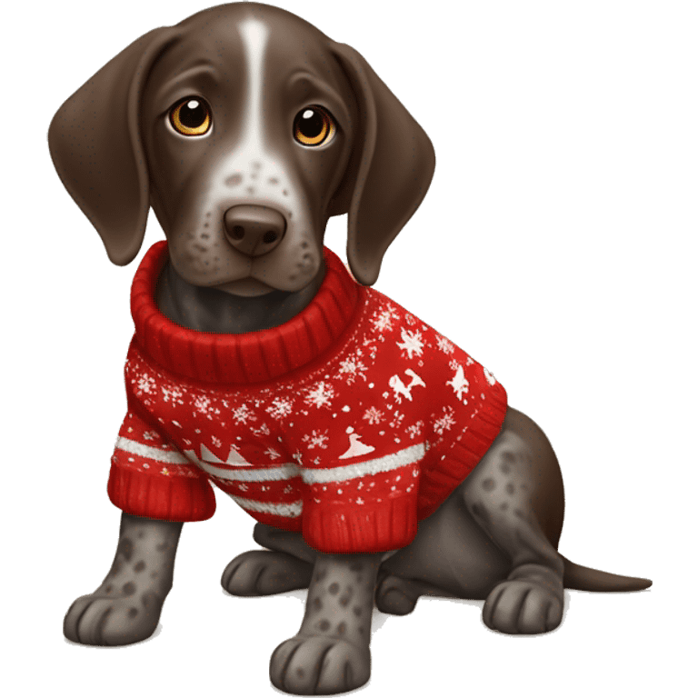 German shorthaired pointer puppy wearing Christmas sweater  emoji