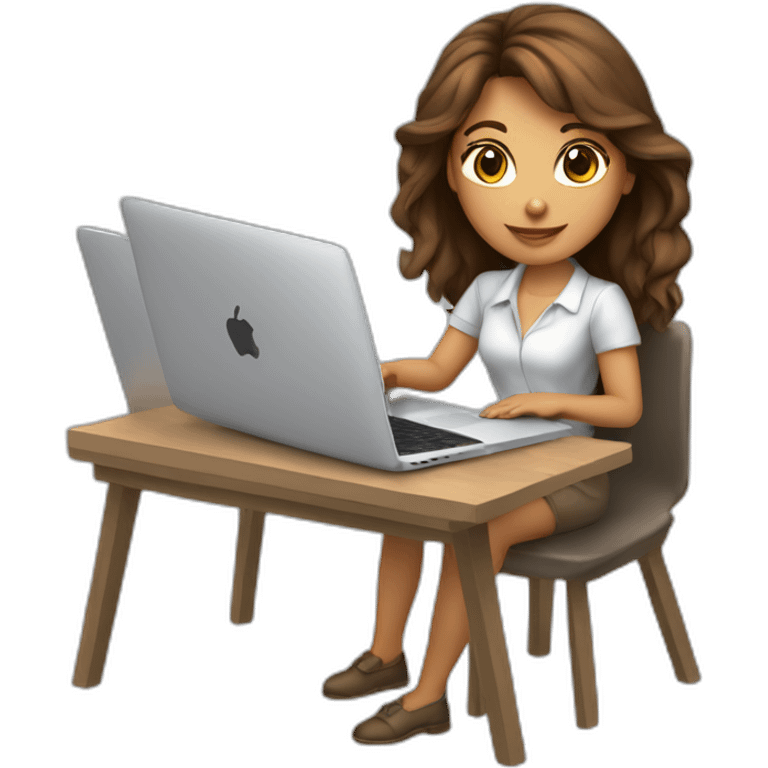 Beautiful programmer girl with brown hair working with MacBook emoji