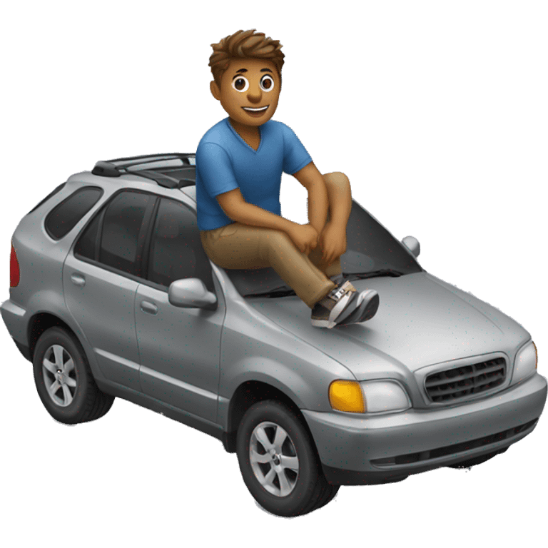 man sitting on top of car emoji