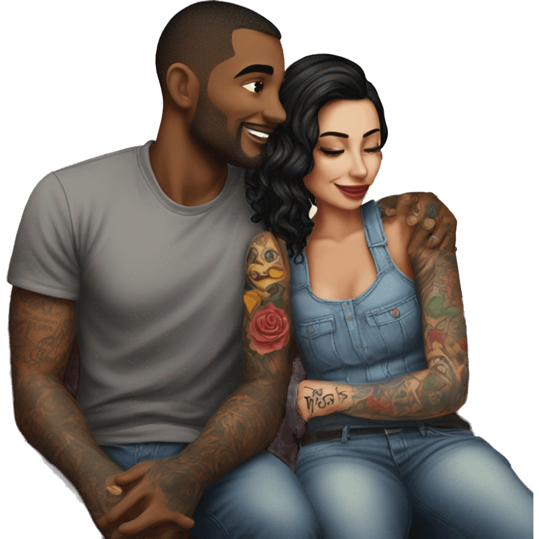 Romantic movie theater date for beautiful tattooed couple emoji