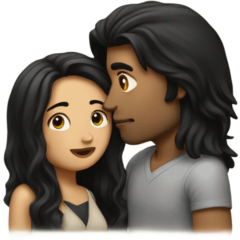 Guy with long black hair kissing woman emoji