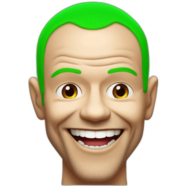 Michael “Flea” Balzary face, with neon green hair, smiling with gap front teeth, bass player for Red Hot Chili Peppers emoji