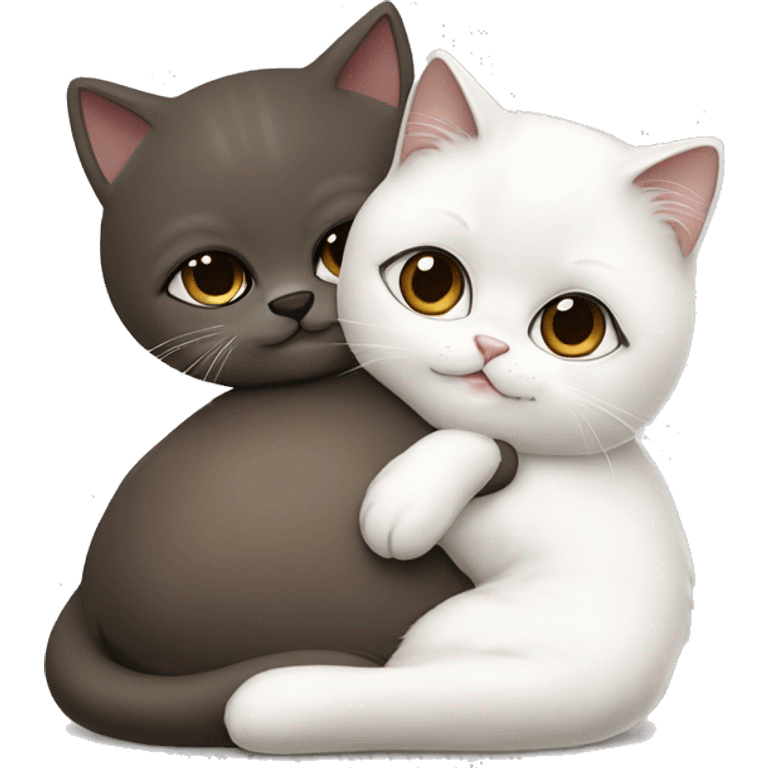 Dark brown hair girl snuggling seal point ragdoll cat and white Persian cat emoji