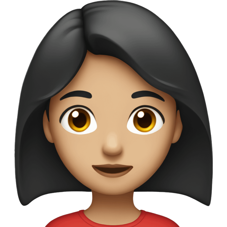 Girl with black long hair, small eyes, red shirt and a black skirt emoji