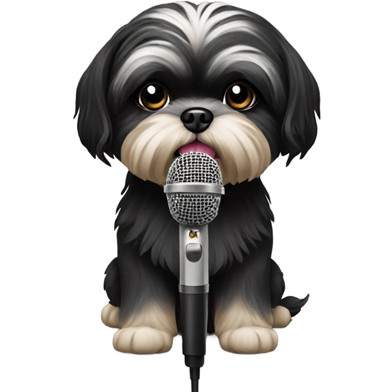 Black shih tzu singer with microphone emoji