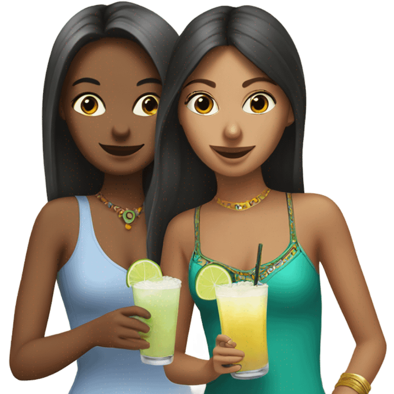 White girl and Indian girl drinking margaritas emoji