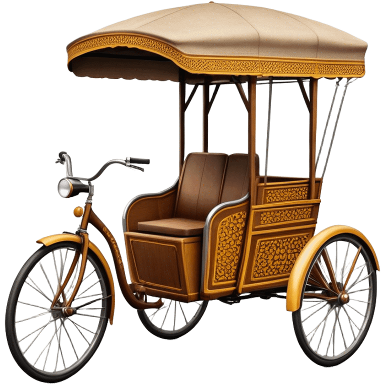 ​Cinematic Realistic Cyclo Rickshaw, depicted as a classic manually operated tricycle-style rickshaw with a simple, rustic design and intricate details, rendered with realistic textures and natural urban lighting that captures its cultural charm and timeless functionality, emoji