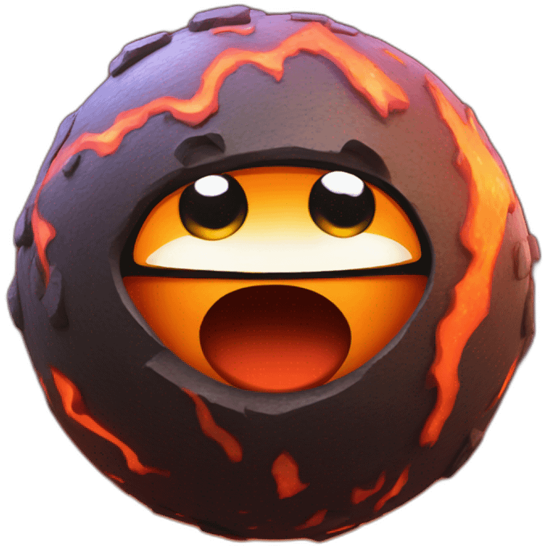 3d sphere with a cartoon lava texture with big kind eyes emoji