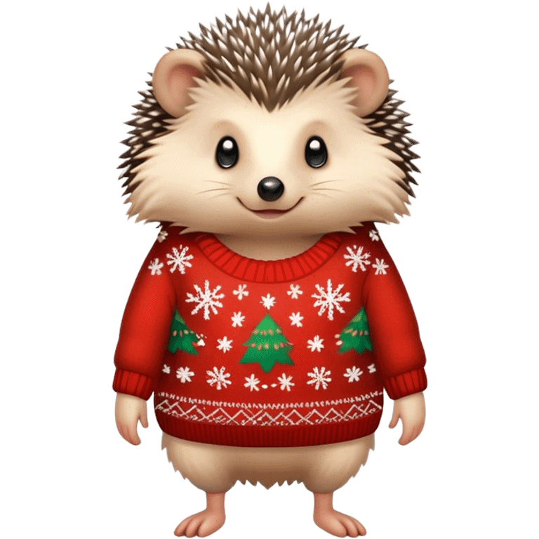 hedgehog wearing a Christmas sweater full body little arms emoji