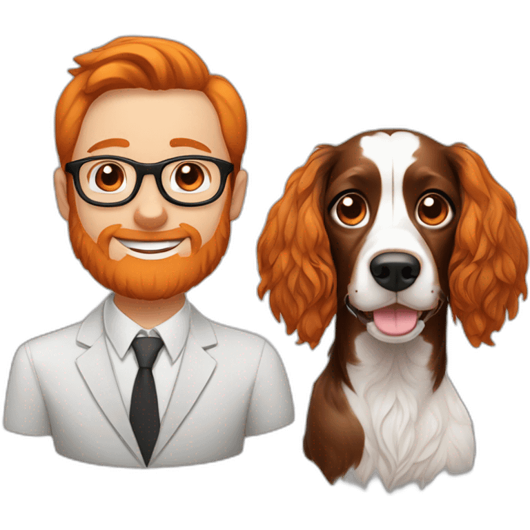 Springer spaniel with man and orange hair girl with glasses emoji