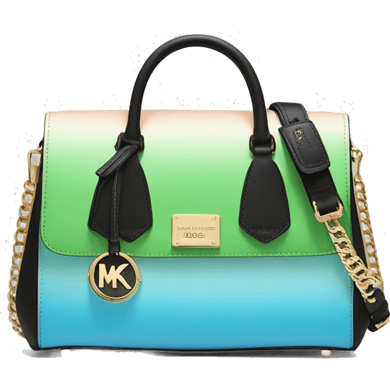 Realistic light green, light blue ,peach color ombre and black michael kors satchel purse. emoji