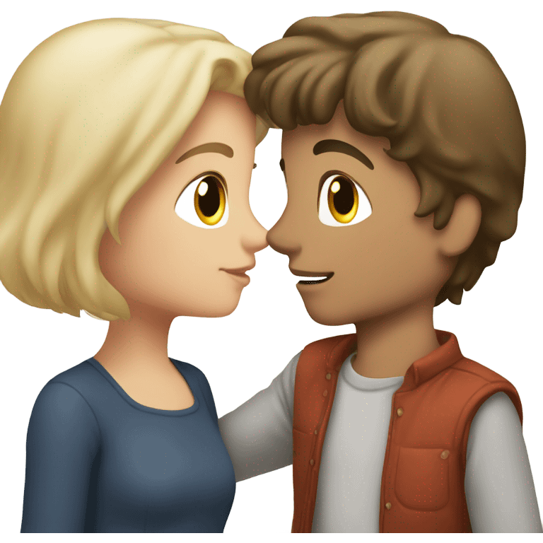 brunette boy and a blonde girl kissing eachother while holding hands emoji