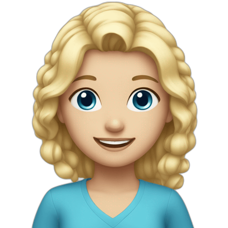 Girl with blond hair, big blue eyes, beautiful smile emoji