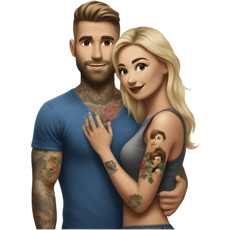 Hyper Realistic beautiful woman touching a very handsome tattooed man emoji