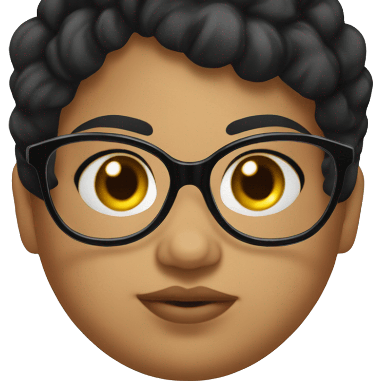 Chubby girl black hair glasses book in her face emoji