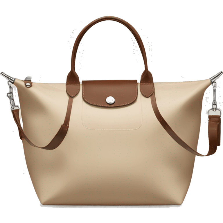 beige longchamp bag with brown leather handles emoji