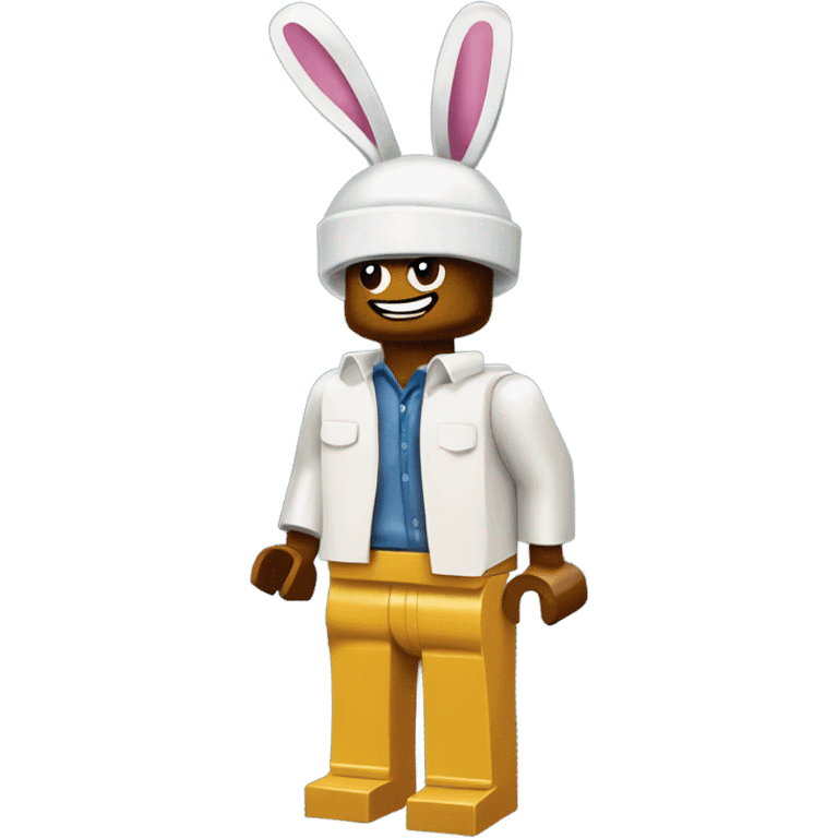 Lego toy whole body with rabbit hat one guy emoji