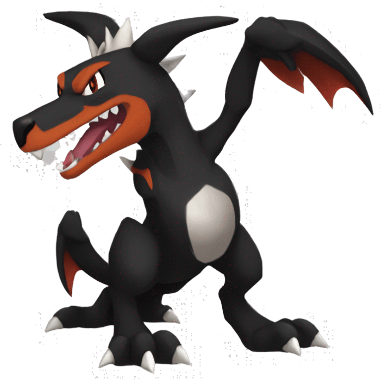 Black Cool Edgy Sergal-Houndoom-Charizard Fakémon  with White and Red Edgy markings emoji