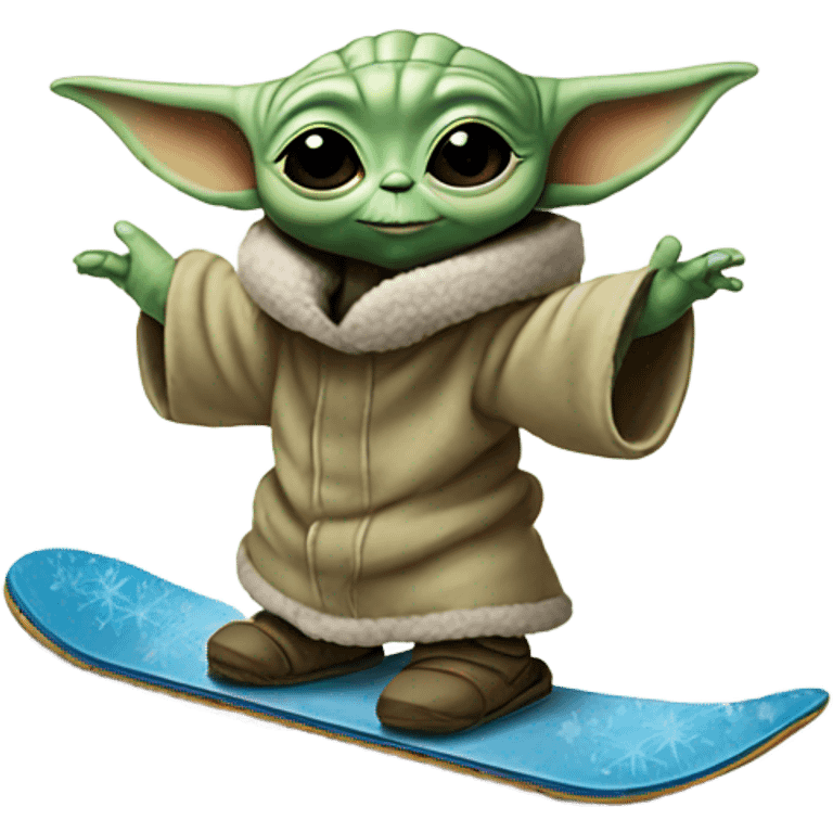 Baby yoda standing on snowboard emoji