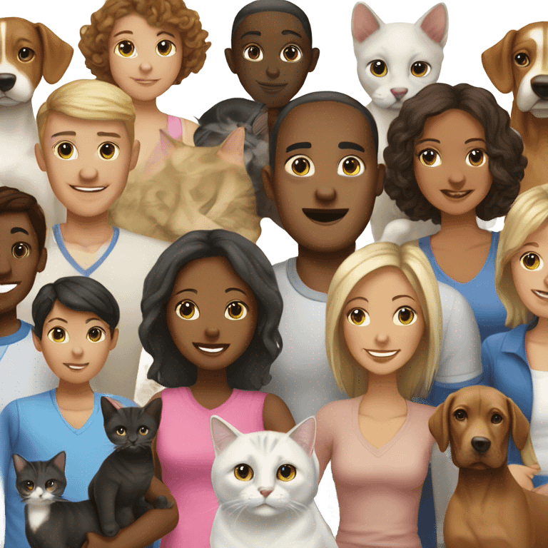 A mixed family Family tree with multi race people cats and dogs emoji