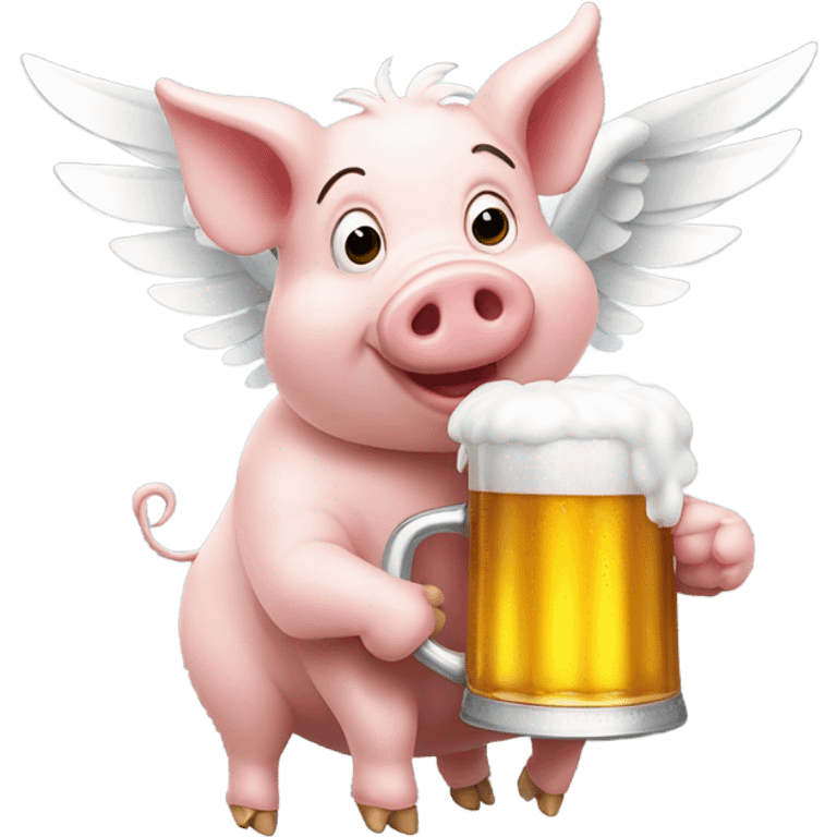 pig with white wings drinking beer emoji