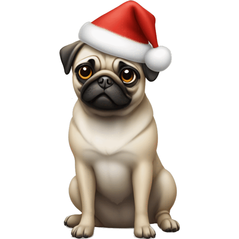 Pug in santas hat emoji